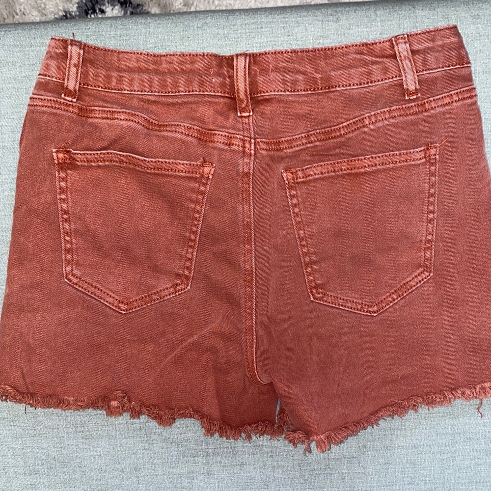 Zenana Outfitters Rust Frayed Hem Denim Shorts